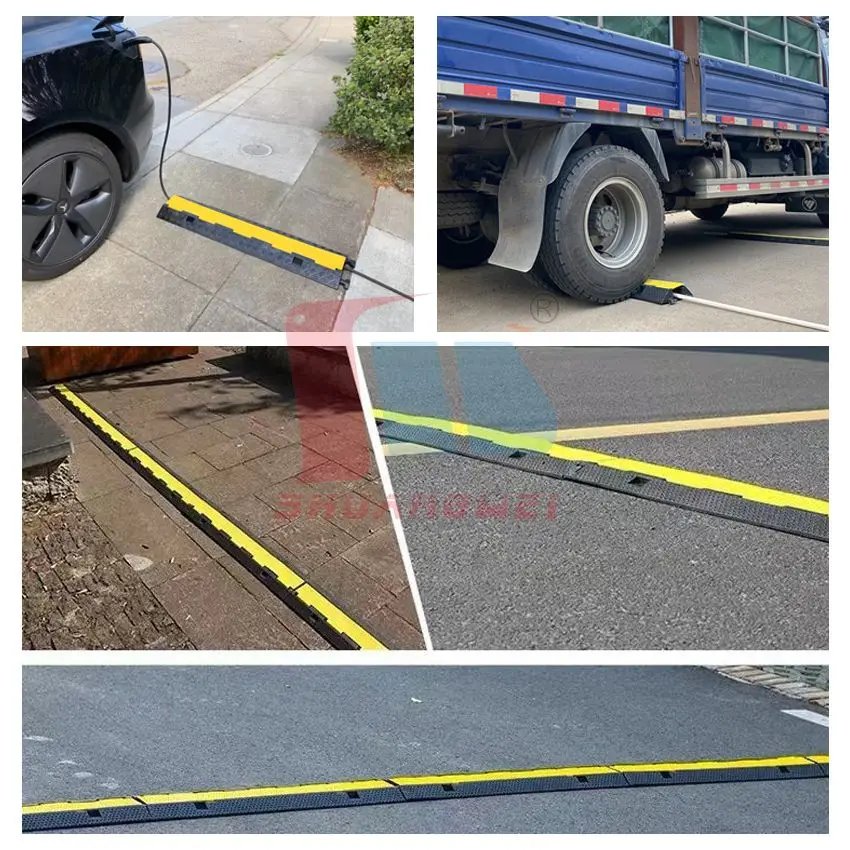 1000x245x45mm Road Safety Traffic Incident Ramp 2 Channels Rubber Pvc Cover Sidewalk Kerb Curbside Cable Ramp Cable Protector