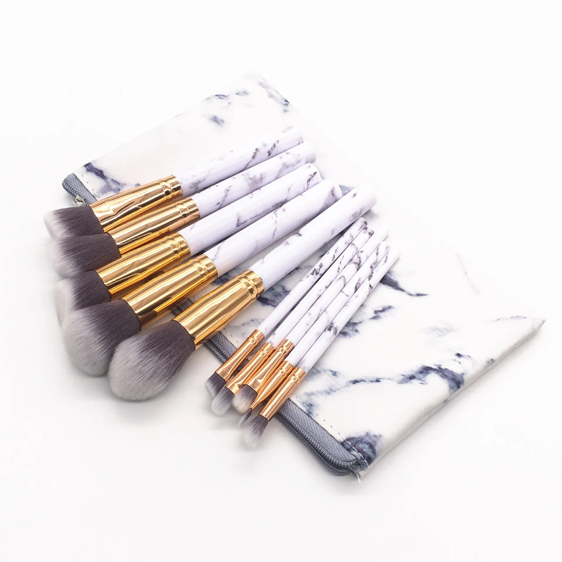 
2021 Top Selling 10 Pcs Marble Full Makeup Brush Set High Quality Cosmetic Makeup Brushes 