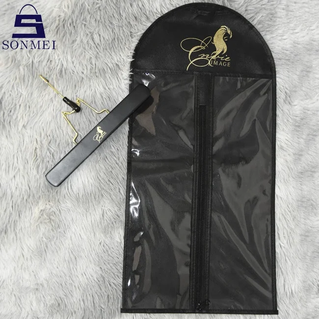Display non woven hair extension packaging wig bags with hangers