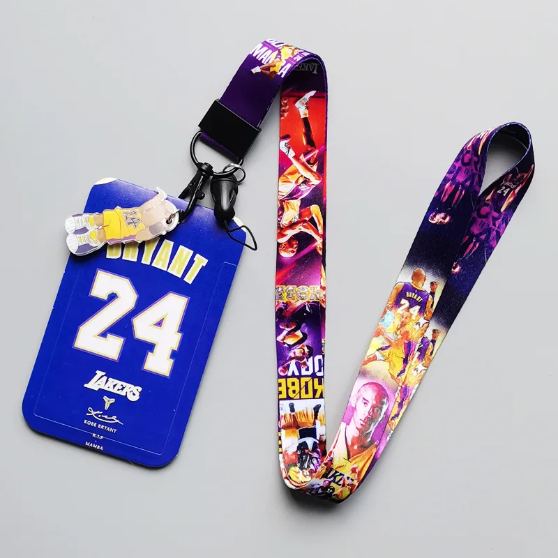 Hot Sale Fashion Basketball Kobe Number 24 Lakers Card Holder Campus Student ID Name Badge Card Case Cover Gift Neck Lanyards