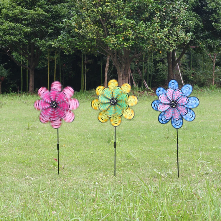 BAILING Rainbow Pinwheel Triple Wind Spinner Windmill Kids Outdoor Colorful Toys Windmills For Sale