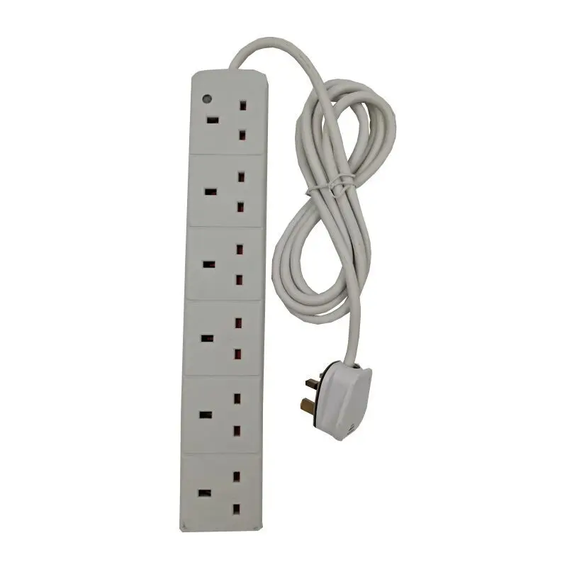 White CE Approval UK Type 6 Way extension socket power