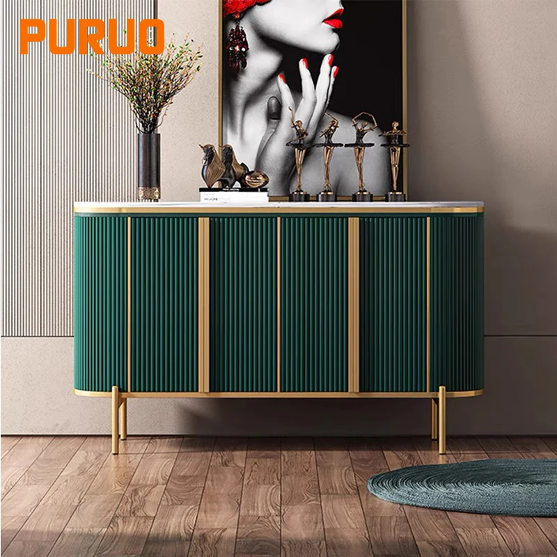 PURUO luxury home use living dining room furniture stone top MDF wooden cabinet buffet console table with storage