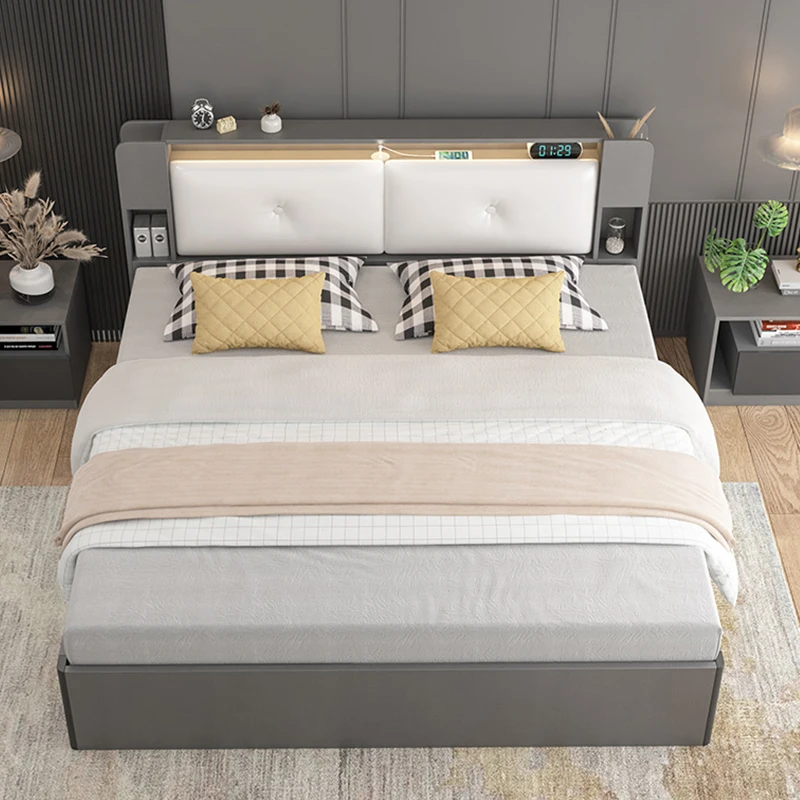 Nordic Bed Simple Multilayer Solid Wood Plywood High Box Storage Panel Bed Bedroom Furniture Factory Sales At A Low Price