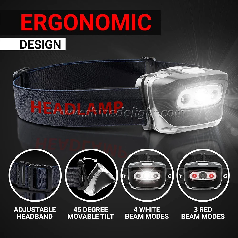 Waterproof Safety Light Headlamp with Red Light 7 Modes, Adjustable Headband Headlights Head Lamp for Adults Kids Camping
