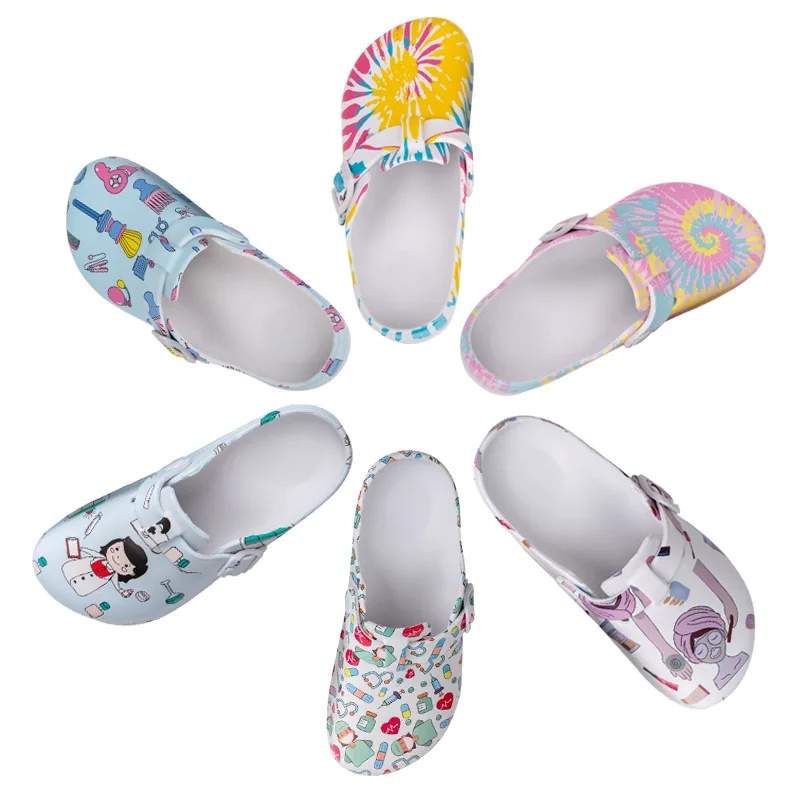 Women print nurse shoes wholesale custom medical slippers high quality waterproof clogs female slippers slides footwear