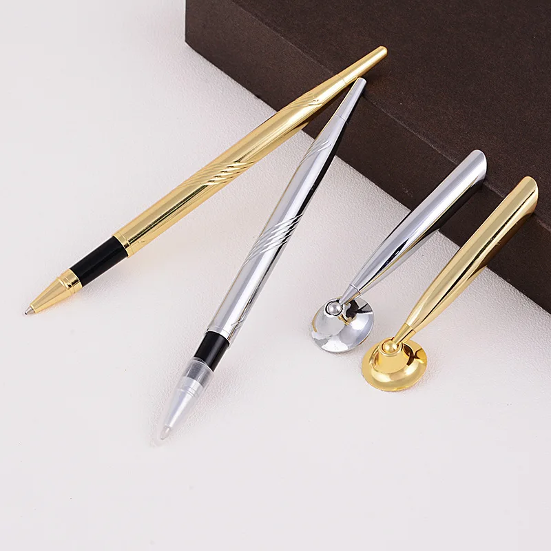 Gold bullet shape novelty funnel pen holder desk stand promotional set table fixed golden brass ball pen holder