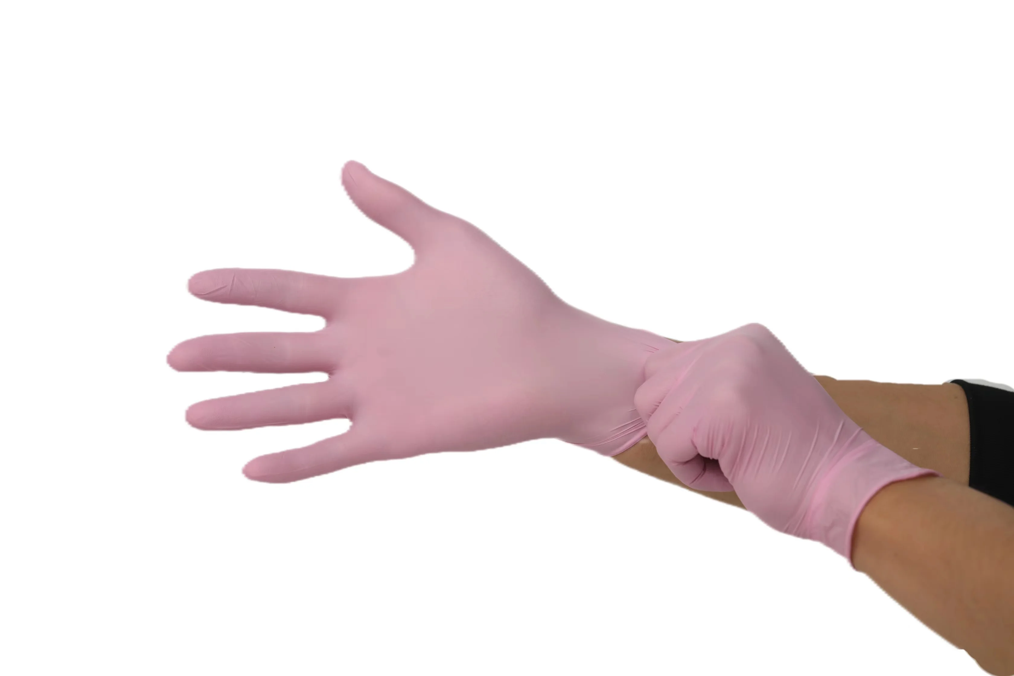 Disposable Wholesale Color Pink Home Medical Industrial Use Food Grade  Rubber Powder free Nitrile gloves