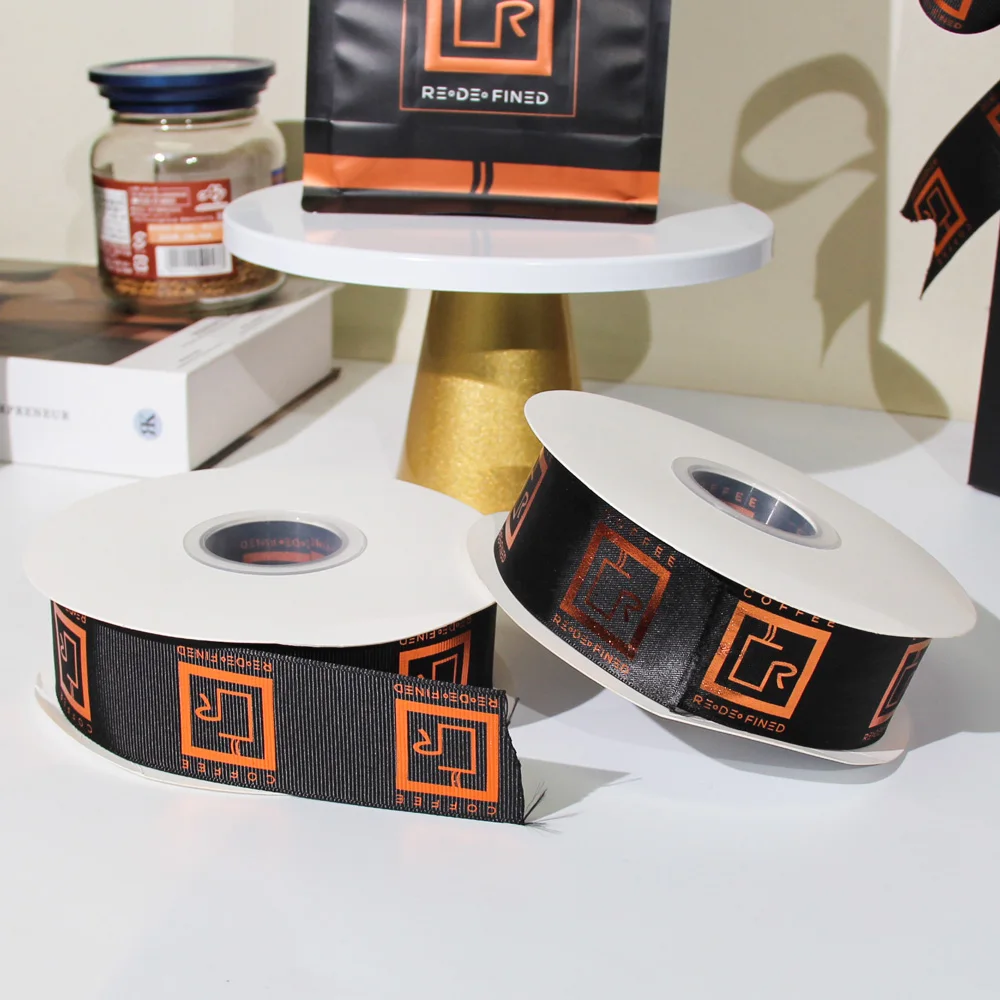 Custom Logo Factory Wholesale Solid Color Double Color Gift Gold foil Printed Satin Ribbon With 1cm 2.5 cm 4 cm 10 cm
