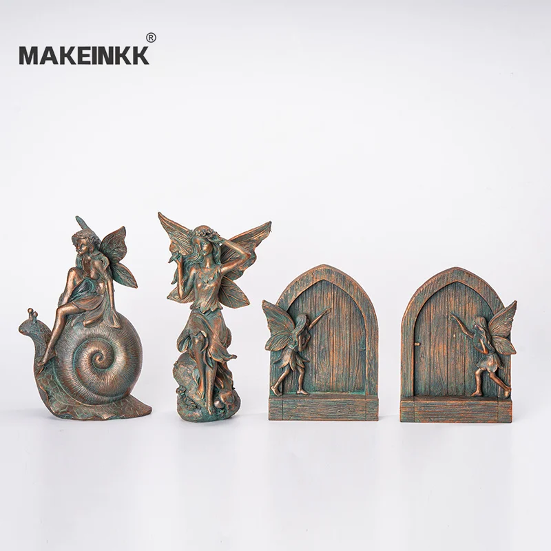 Wholesale Resin Solar Light Siting Fairy Statue Bird Feeder Wing Angel Fairy Bird Feeder With Solar Light Garden Outdoor Decor