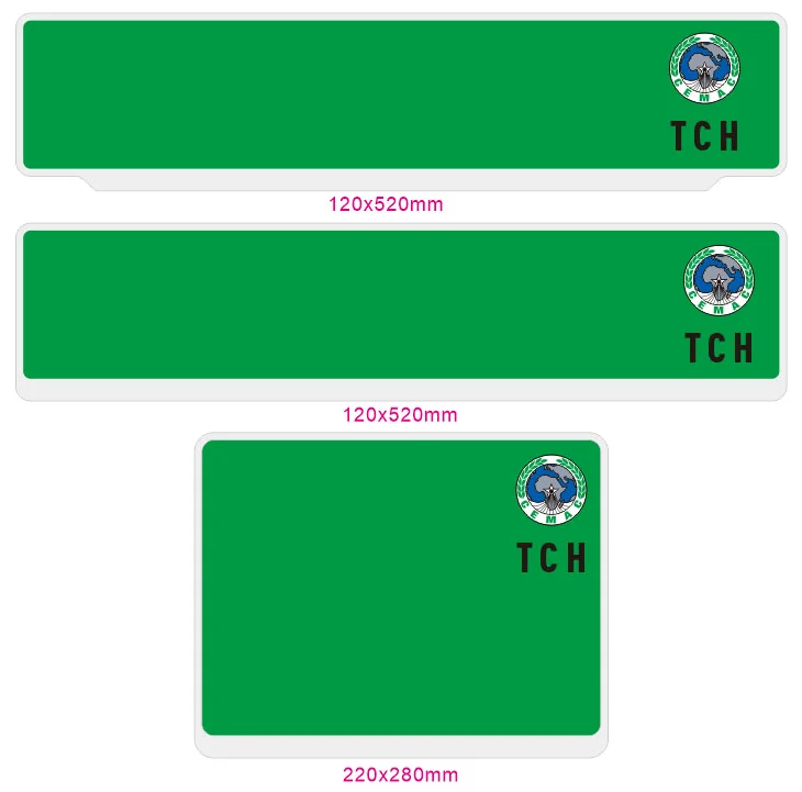Chad Blank two layer license plates with printing TCH Logo and Flag in wide border, colorful double layer Africa number plates