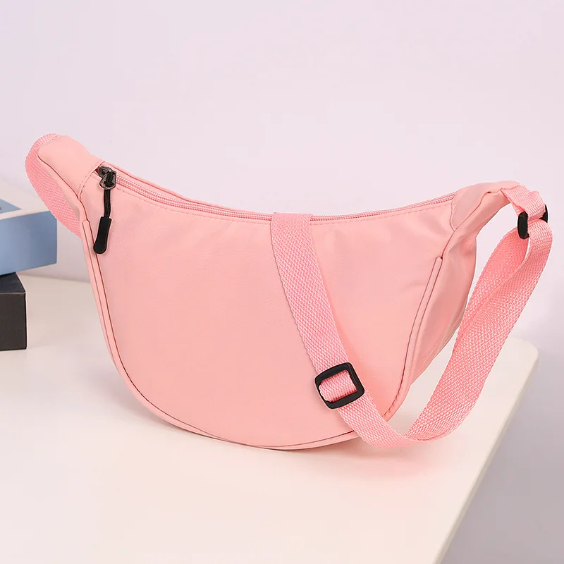 Custom Cheap Nylon Shoulder Bag Candy Colors Sling Crossbody Bag Half Moon Design Unisex Messenger Phone Bag