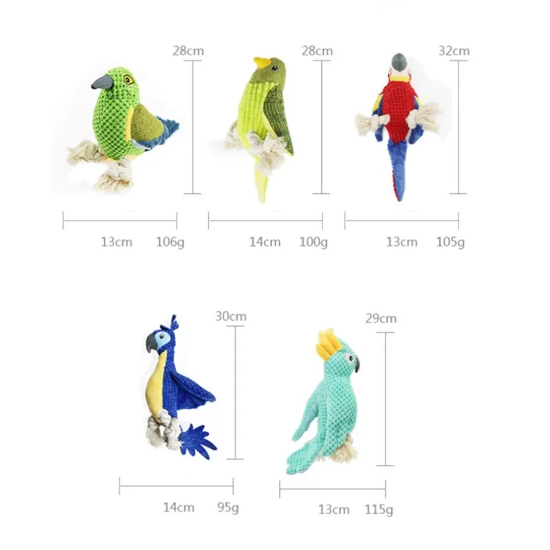 Wholesale Non Filling Durable Squeaky Pet Chew Toys Plush Parrot Animal Toys For Pets