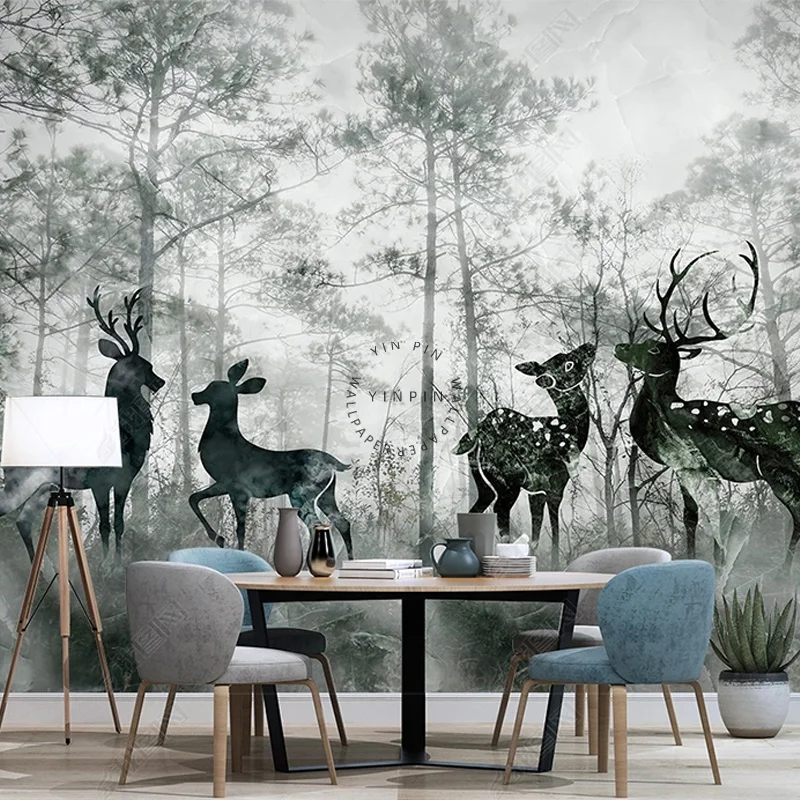 European forests and elk adhesive wall mural wallpaper 3d for living room