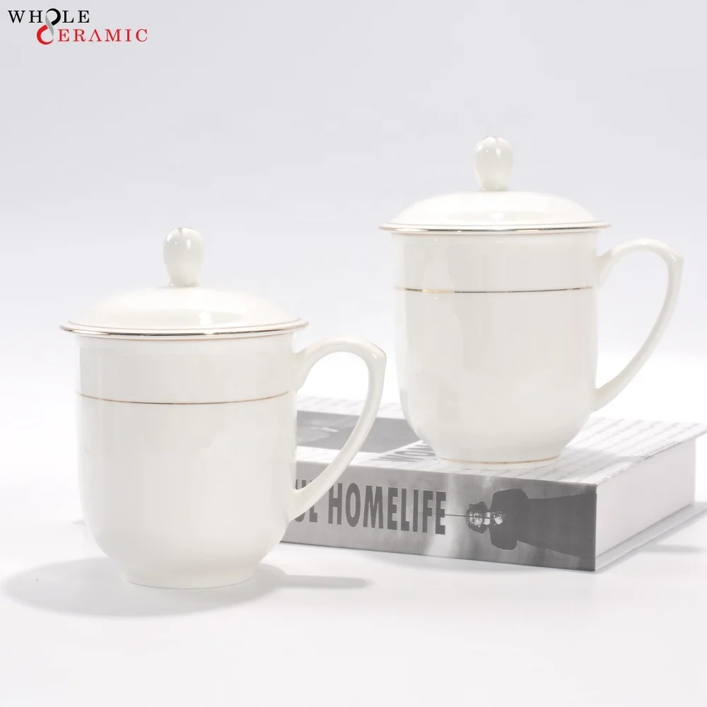 Customize 25 28 oz Big White Ceramic Porcelain Stoneware Coffee Brew Tea Cups boss Mugs with logo Lid for Office Using Wholesale