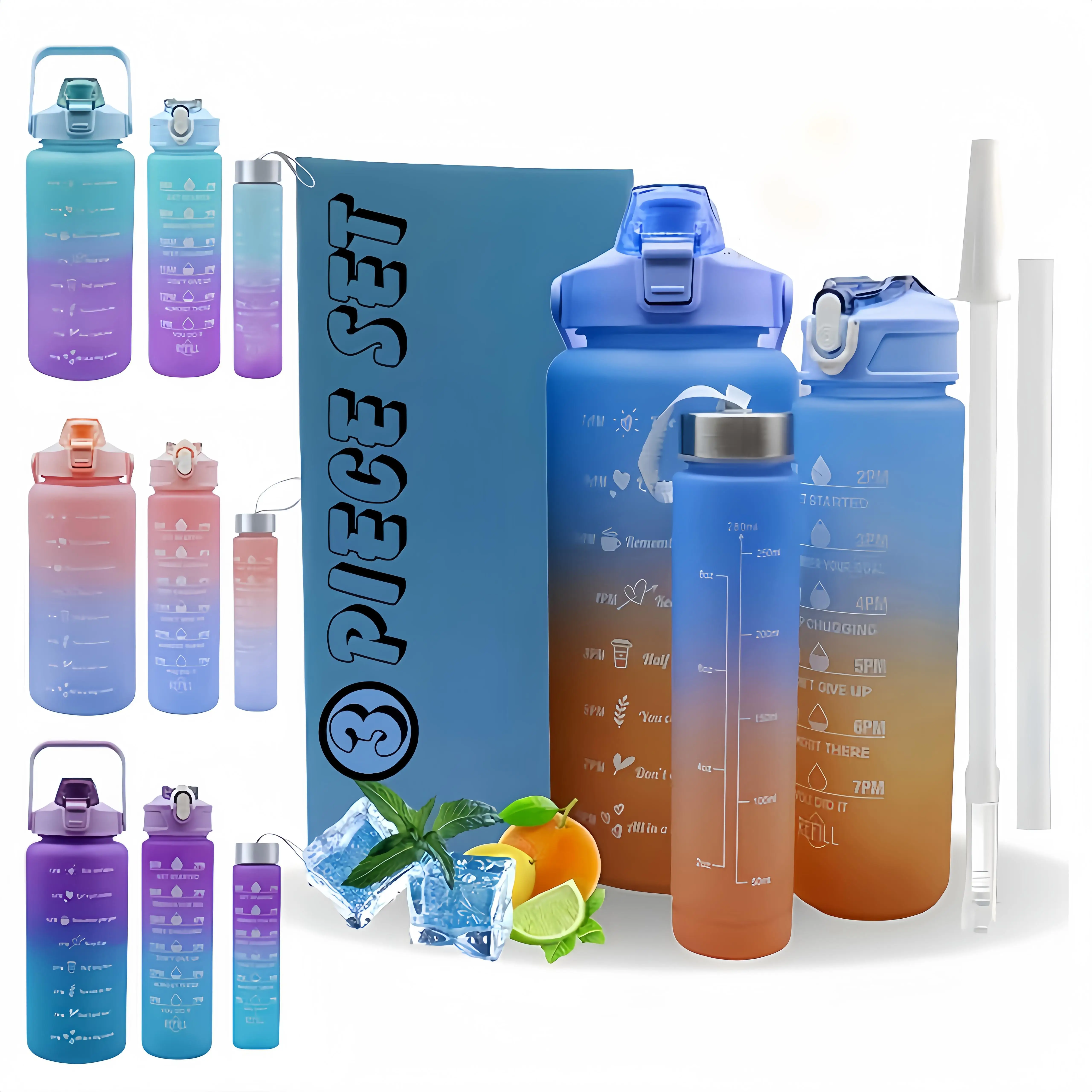 Best Selling 3-in-1 Water Bottle Fitness Sports Straw water bottle set of 3