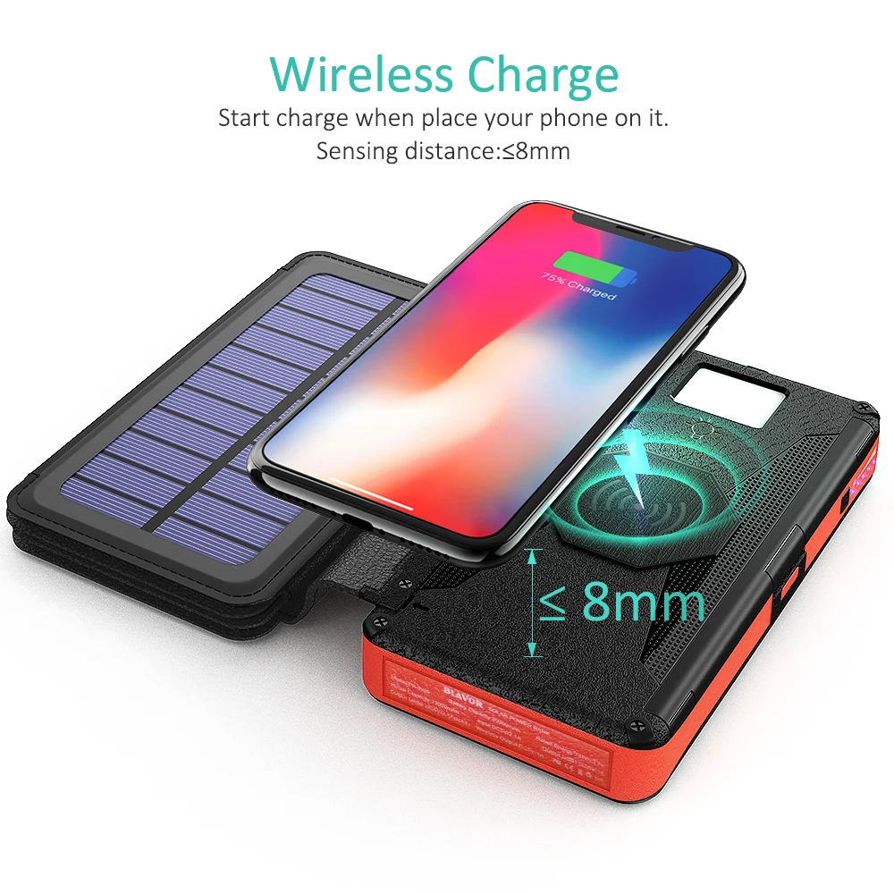 portable solar generator rugged case 16000mAh QI Wireless charger Solar power bank for hiking backpacker
