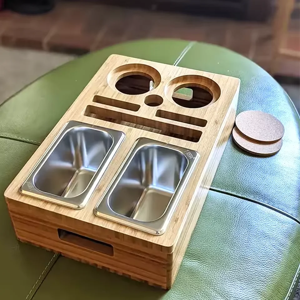 Snack Organizer Tray Bamboo Couch Caddy for Bed Car Seat Organizer for Snacks Beverage Remote