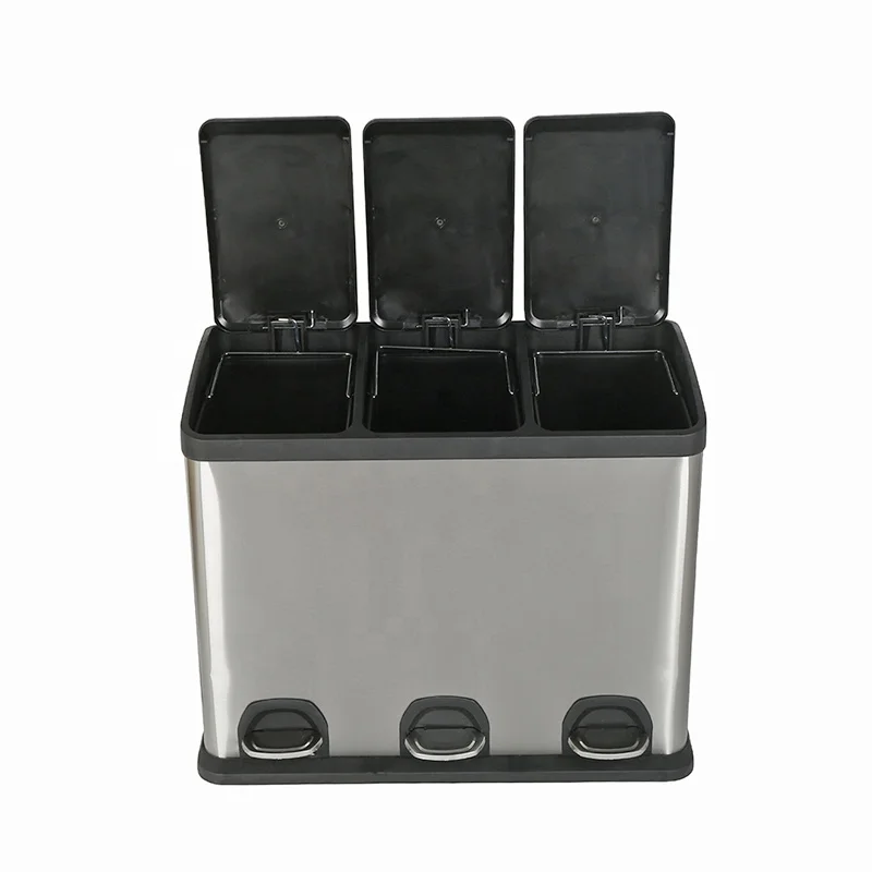 Competitive Recycle Sale Stainless Steel Kitchen Sorting Garbage Bins 3-in-1 Waste Separation Pedal 2 Compartment Rectangle Bin