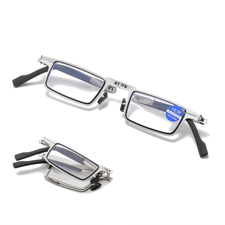 New Mini Metal Folding Reading Glasses Small Round Square Portable Foldable Blue Light Blocking Reading Glasses With Case