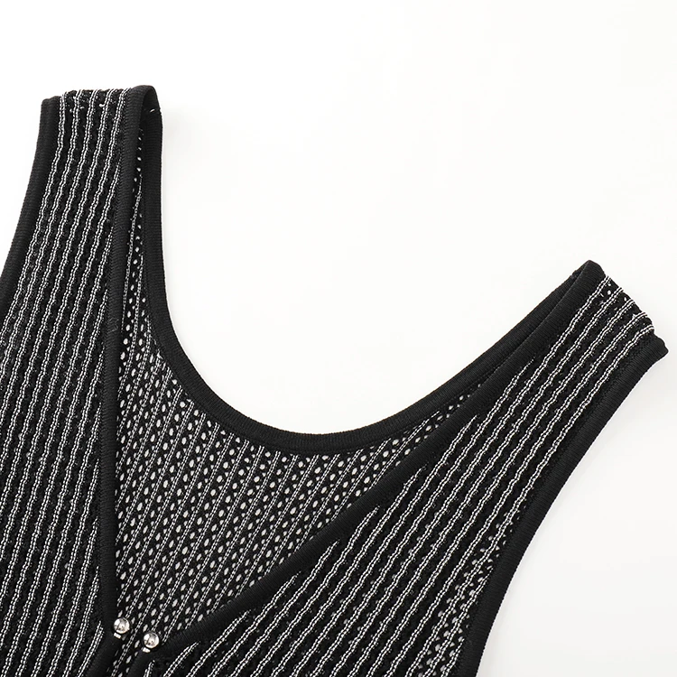 Knitwear manufacturer custom Summer black sleeveless knee length sexy women knit dresses