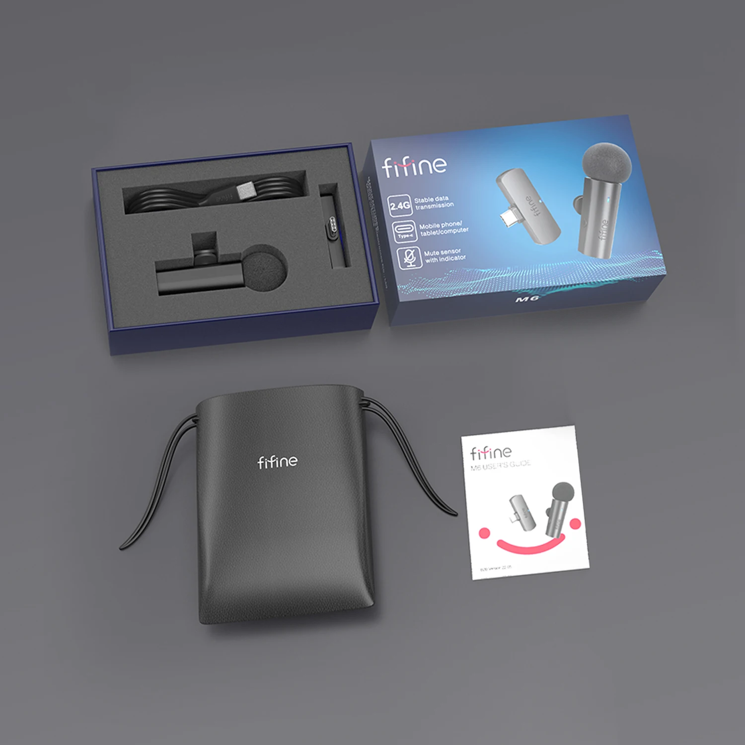 Fifine M6 long range 2.4ghz wireless lavalier microphone clip microphone receiver lapel microphone for mobile phone