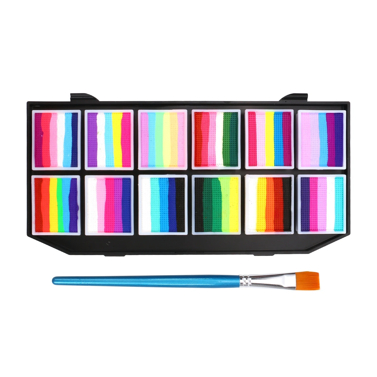 Non-toxic Water Activated Rainbow Split Cake Face Paint Pallet For Body Art 12 Wells