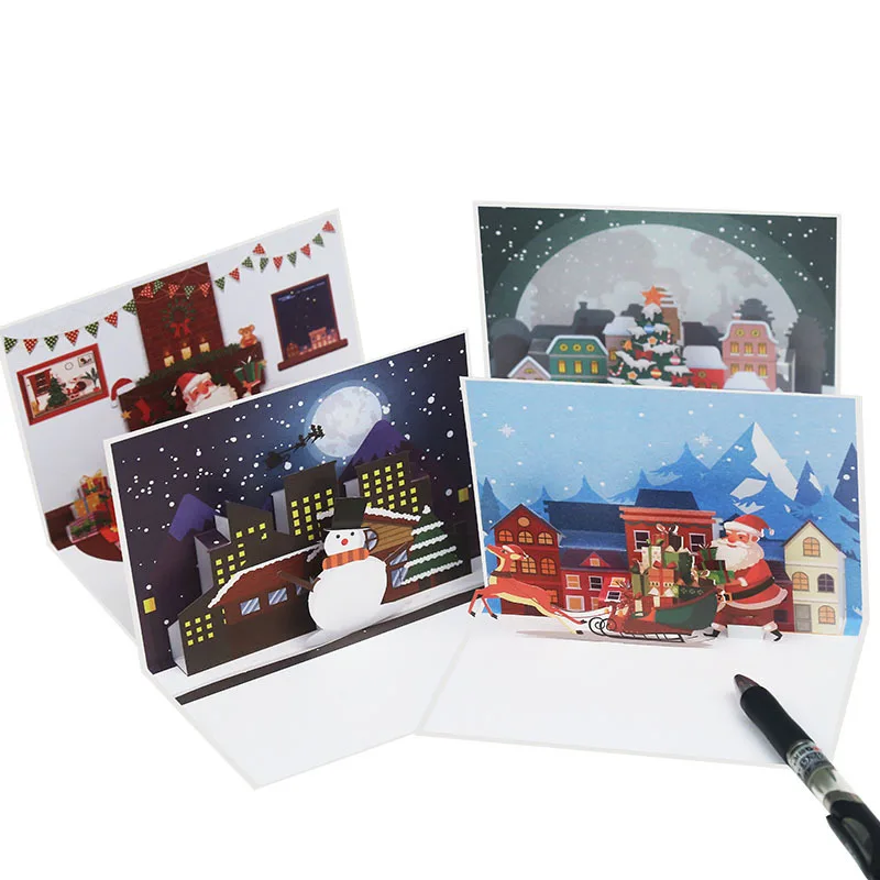 New arrival merry christmas pop up cards happy holidays christmas 3d greeting cards creative color