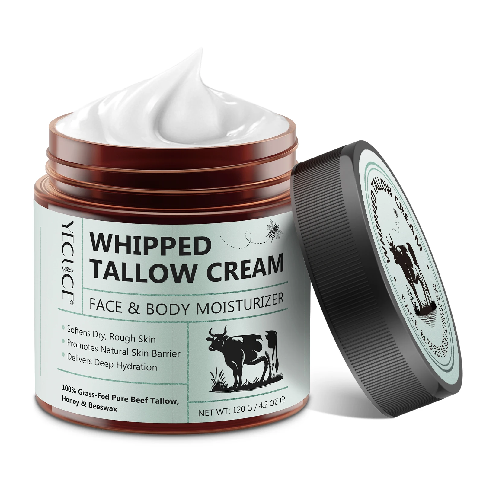 YECUCE deeply hydrates softens skin 120g beef tallow honey body face cream whipped tallow honey beef tallow balm