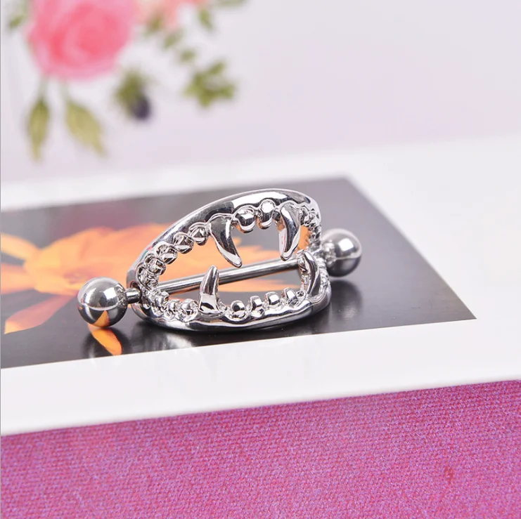 new big mouth bite design cute silver rose gold plated 316L stainless steel nipple piercing sexy nipple rings