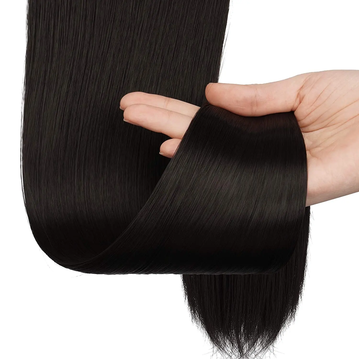 ISWEET Long Natural Black Brazilian Hair Ponytail Human Hair Extensions Wrap Around Human Hair Ponytails