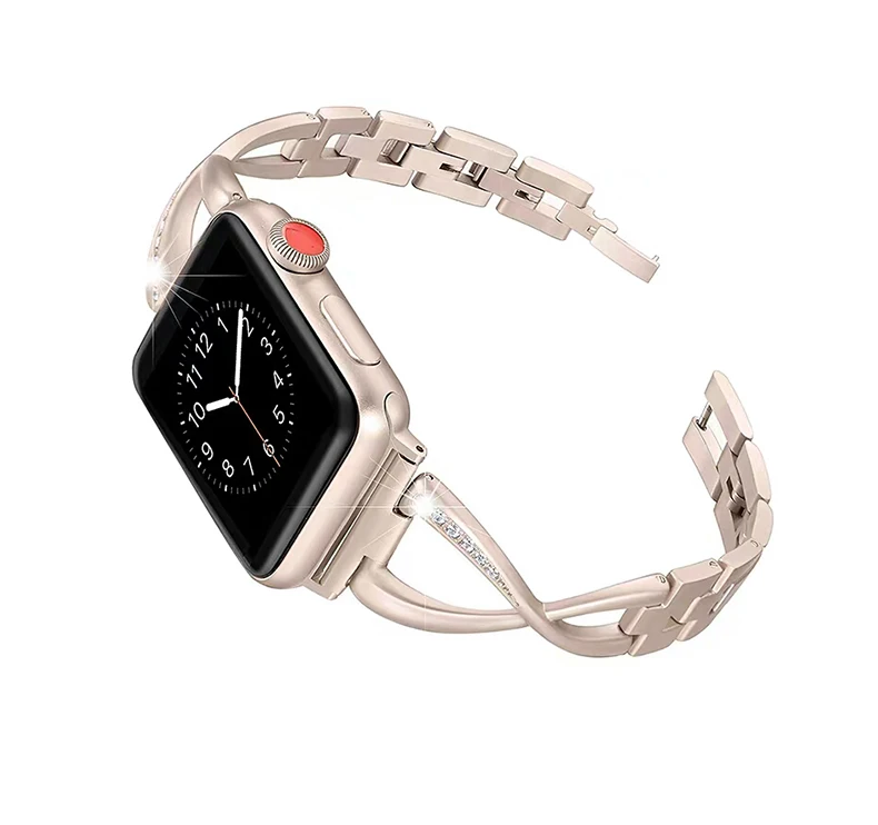 Yapears Band for Apple Watch, for Women Fashion Stainless Steel Diamond Jewelry Strap for Apple iWatch 5 rose gold
