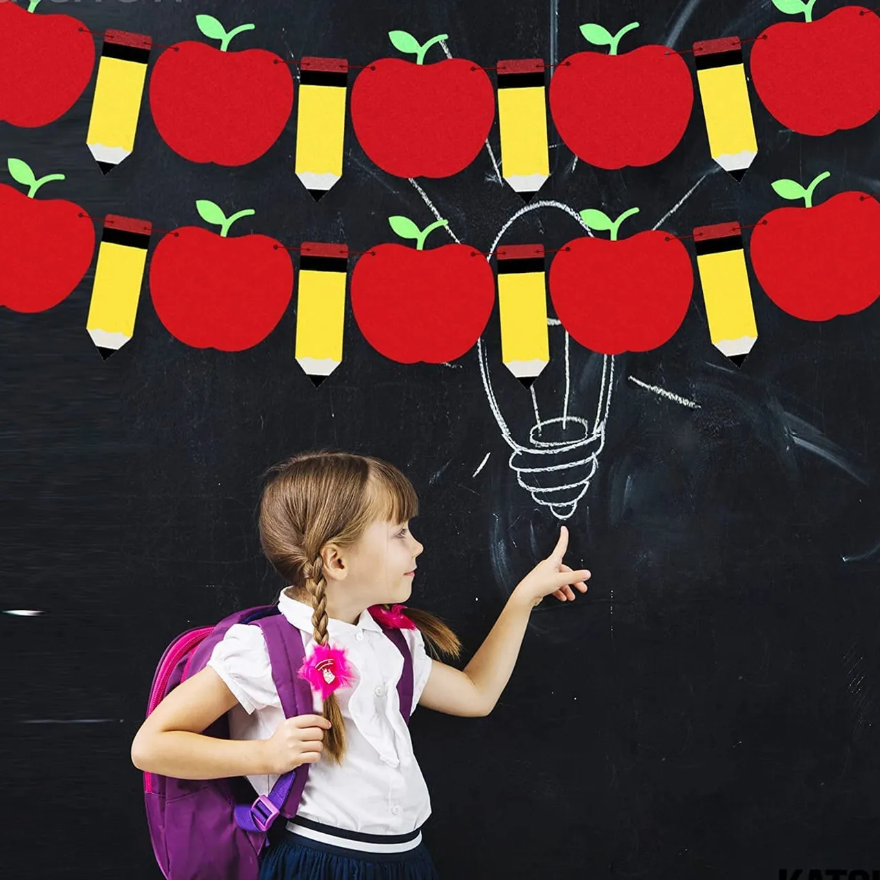 Party Supplies Welcome Back to School Felt fabric Pencil Banner 10 Feet DIY Ornament for First Day Of School Decorations