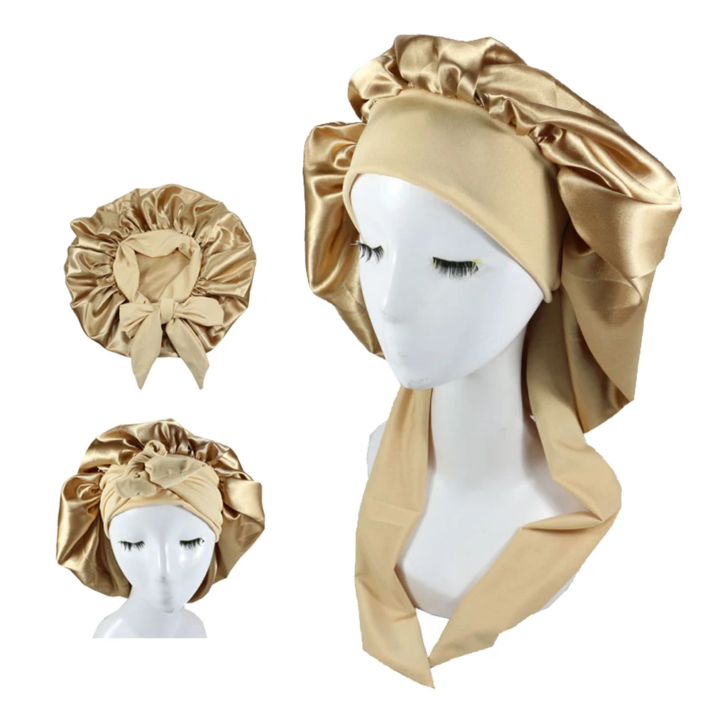 women big large braid hair head wrap satin bonnets bonnet with tie edge band adjustable straps wide band night sleep shower cap
