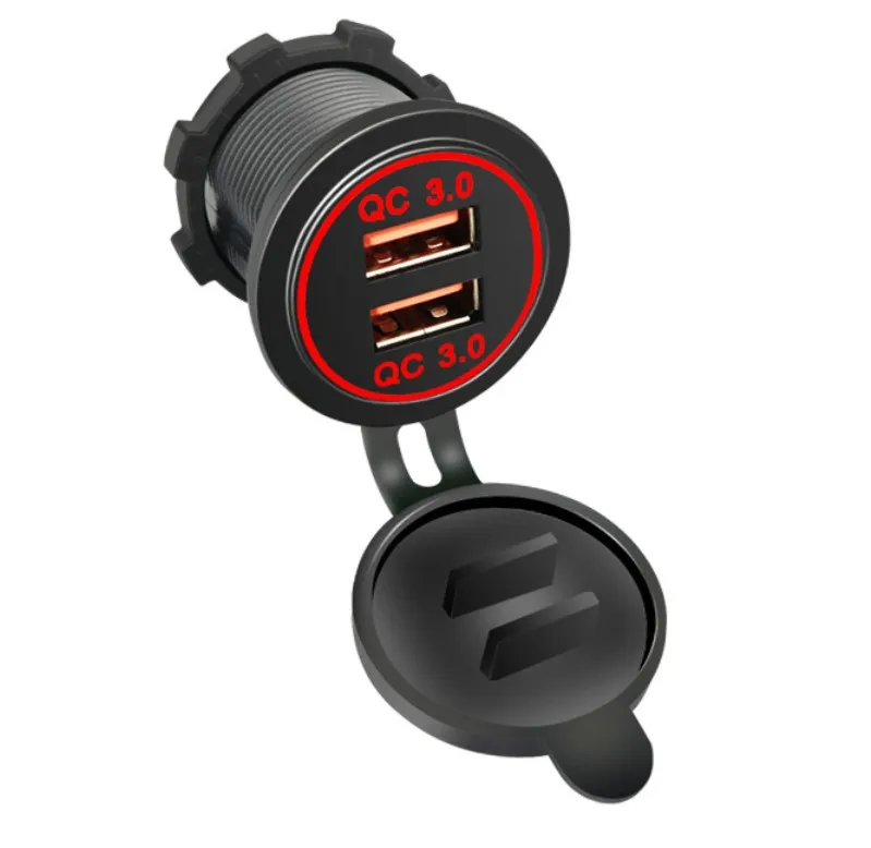 New Car panel mount 12v 3.0A QC 3.0 dual Usb Outlet Blue LED USB car charger socket for camper boat marine bus rv usb charger