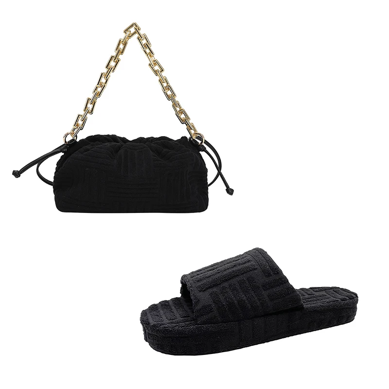 Handbags For Women Luxury Women Hand Purse And Handbag Thick Chain Towel Purses And Sandals Sets Flat Sandals Bag