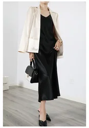 OEM ODM 2023 New Arrivals Women Unlined V neck Dress Fashion  Silk acetate  Silk satin halter dress for women