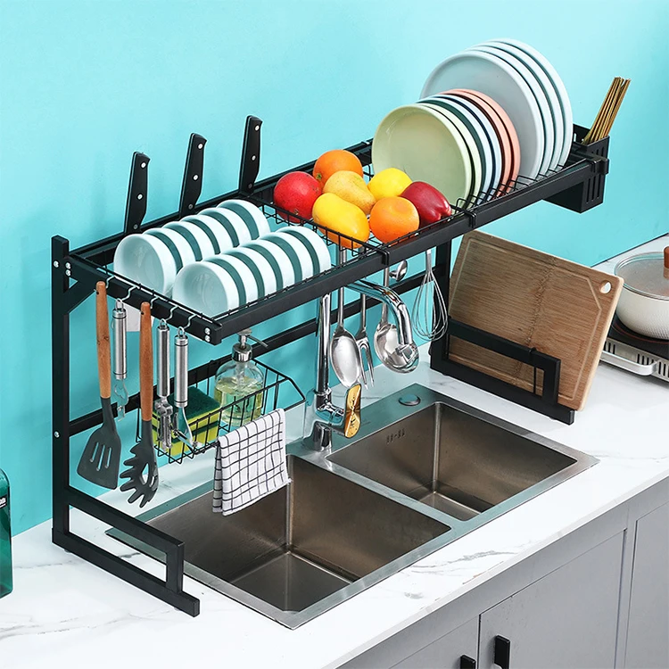 Kitchen stainless steel single layer retractable sink drain rack table sink plate storage rack one-stop storage rack