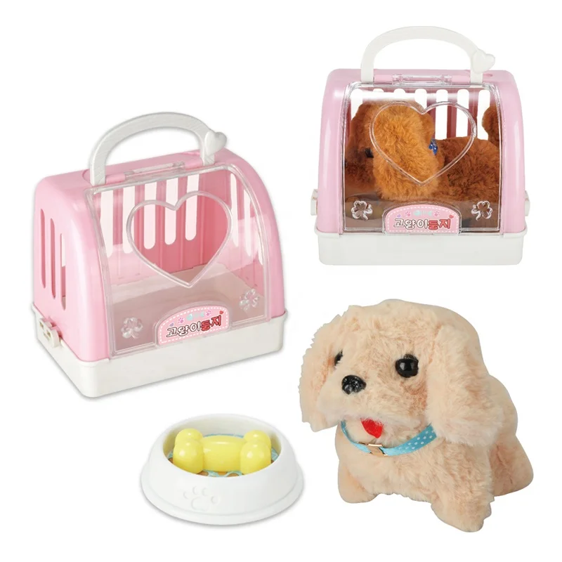 Little puppy plush toy electric pet dog toy pet cage set for kids pretend play toys