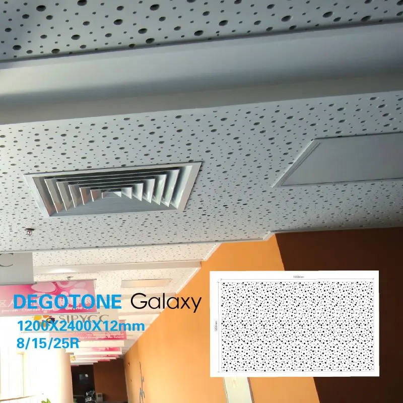 Three different kinds of irregular round perforated plasterboard ceiling tiles