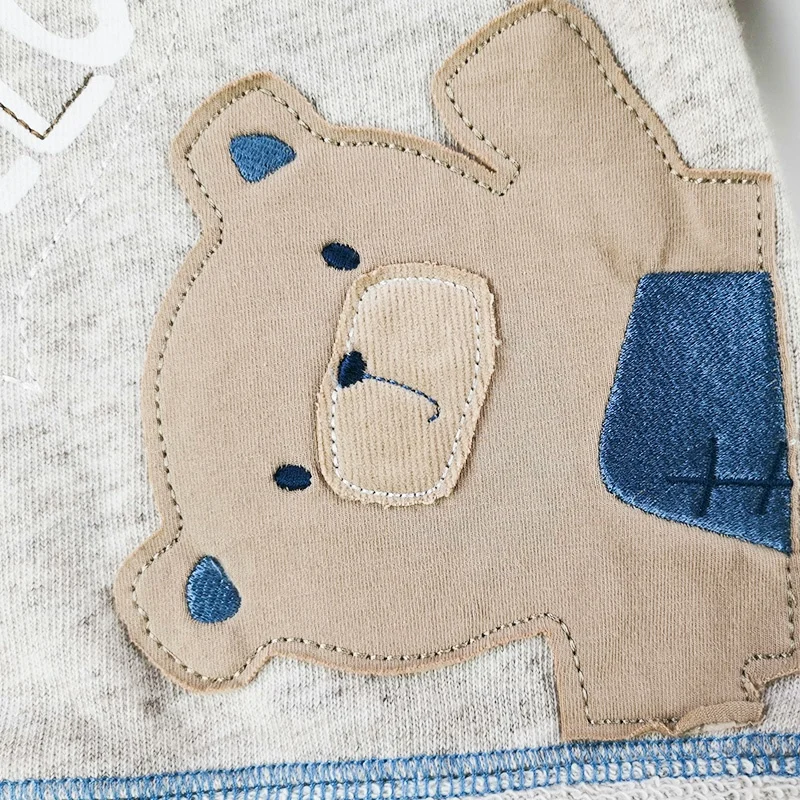 
Soft French Terry Infant Top Baby Crewneck Sweatshirt Bear Appliqued Baby Pullover Patch At Elbow 