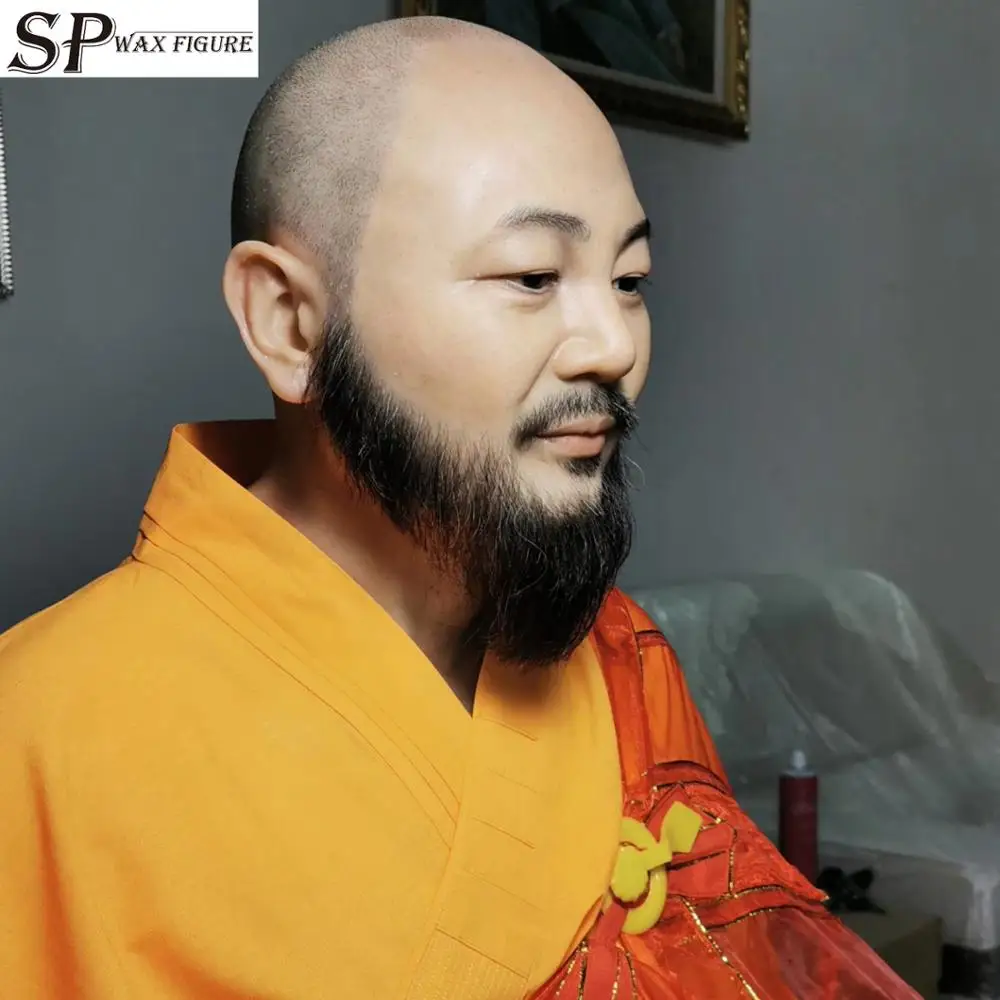 Super realistic Living Buddha monk human Life-size Silicone Wax Figure, high simulated wax figure, wax silicone sculpture