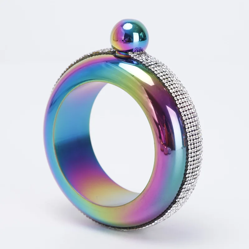 Portable 3.5oz Bracelet Flask Stainless Steel Round Hip Flask Alcohol Whiskey Wrist Flask for Lady