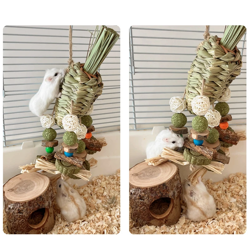 Low-Fat Treats 100%Nature Rabbits Woven Grass Hanging ball chew Toys Treats Teething Play Ball hamster Guinea Pig toy molar