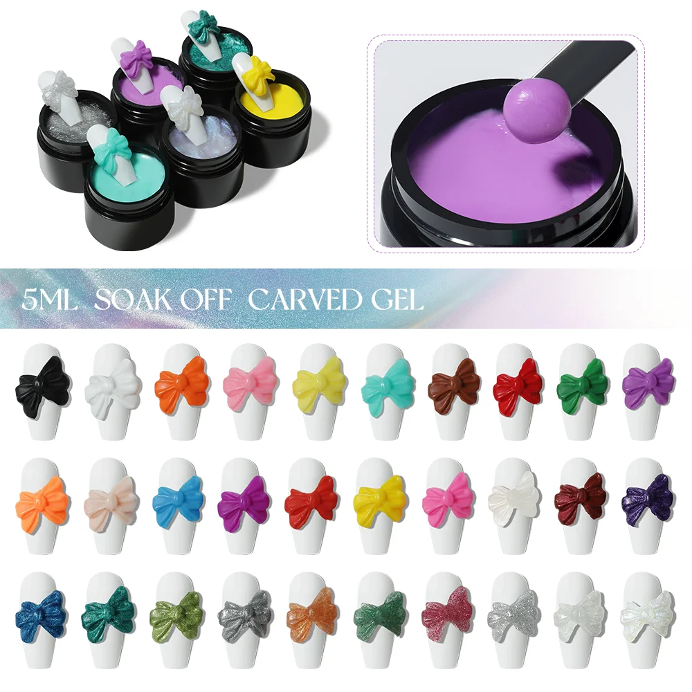 Vendeeni 30 colors mix match carving gel 5ml soak off extension gel carved solid carving gel nail art sculpture design