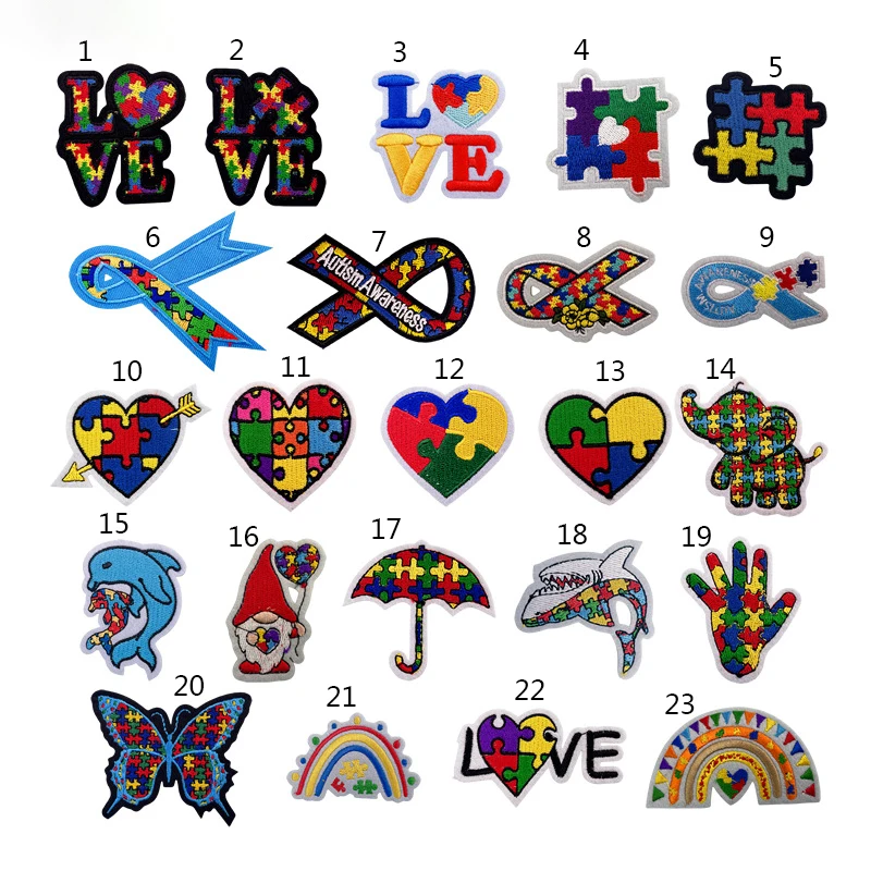 Care asperger syndrome autism symbolic embroidery felt  iron-on autism ASD patches for school bags and clothes