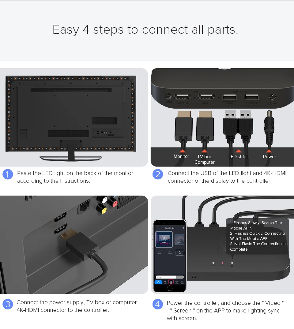 Светодиодная подсветка для телевизора без камеры-Wi-Fi лента с HDMI-синхронизацией декор игровой спальни rgb музыкой S