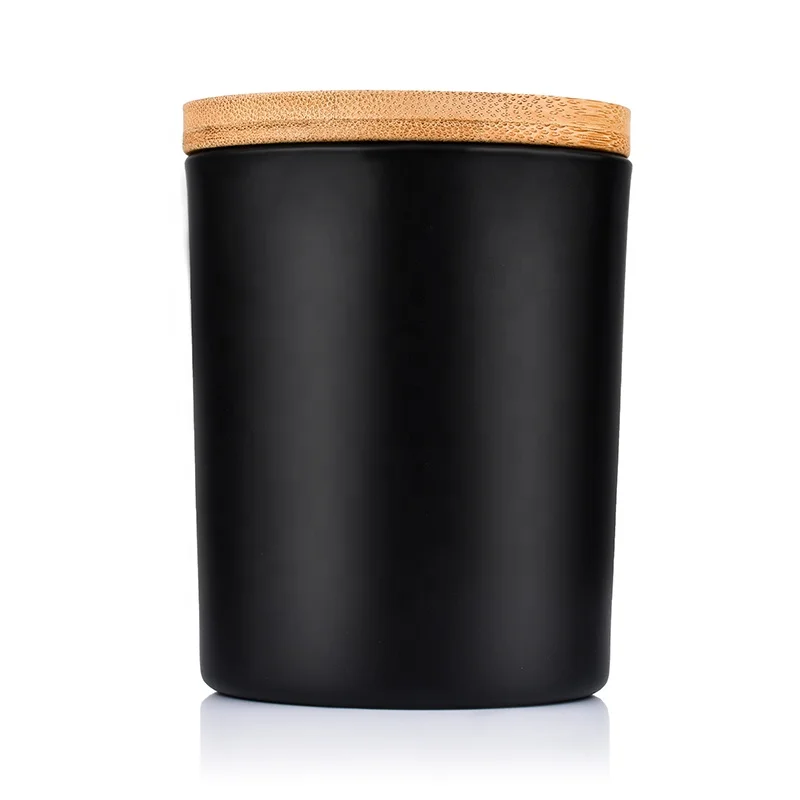 
75ml 100ml 150ml 220ml Wide Mouth frosted black Round candle cup Glass Jar With cork bamboo lid 