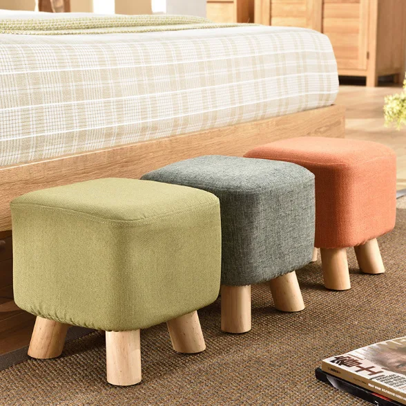 Nordic Three-Legged Round Change Shoes Bench Sofa Stool Washable 6 Colors 2 Styles Ottoman Footstool