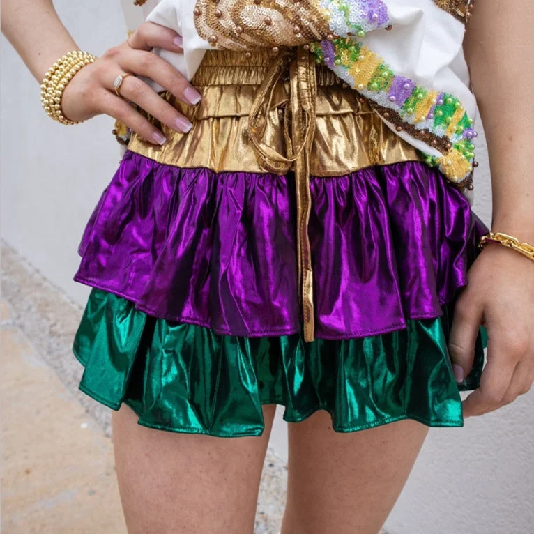 Mardi gras Одежда Костюм Золотой Зеленый Фиолетовый Мини юбка шорты для женщин